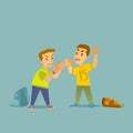 Boys fighting and getting hurt illustration. Royalty Free Stock Photo