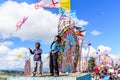 Boys fly kites in cemetery, Giant kite festival, Santiago Sacatepequez, Guatemala Royalty Free Stock Photo