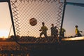 Boys Football Goalkeepers Improving Skills on Soccer Training. Kids Soccer Goalkeeper Training Session Royalty Free Stock Photo