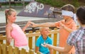 Boys with girlfriends are playing in blindfolders Royalty Free Stock Photo