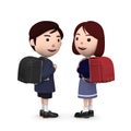 Boys and girls in elementary school entrance ceremony on white background . 3D illustration