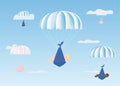 Boys and girls go down on parachutes Royalty Free Stock Photo