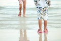 Boys and girls are happy to play in the sea. On family holidays. Royalty Free Stock Photo