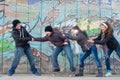 Boys and girls having fun on the street Royalty Free Stock Photo