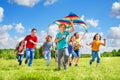 Boys and girls with kite Royalty Free Stock Photo