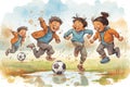 boys and girls playing soccer on a muddy field Royalty Free Stock Photo