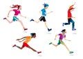 Boys and girls running (white background)