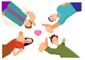 Boys and girls share the power of Thumbup in their friendship. Flat style cartoon illustration vector