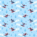 Boys and girls snowboarders - seamless pattern