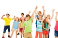 Boys and girls very happy raising hands Royalty Free Stock Photo