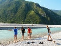 Boys going to bathe in Fella river, Northeast Italy Royalty Free Stock Photo