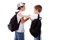 Boys going to school, greeting one another