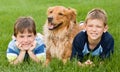 Boys and Golden Retriever Royalty Free Stock Photo