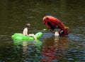 Boys Having Fun on Inflatable Rubber Boat Royalty Free Stock Photo