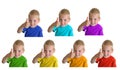 Boys in iridescent sports shirts show gesture ok