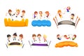 Boys jumping on trampoline, happy bouncing kids having fun on trampoline vector Illustration on a white background Royalty Free Stock Photo