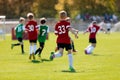Boys kicking football on the sports field. An action sport picture of a group of kids playing soccer football tournament game