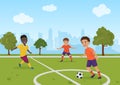 Boys kids playing soccer football. Vector illustration.