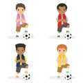 Boys With Left Foot on Soccer Ball Vector Set