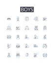 Boys line icons collection. Men, Guys, Males, Dudes, Bros, Lads, Gentlemen vector and linear illustration. Blokes,Fellas