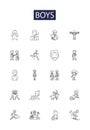 Boys line vector icons and signs. Male, Guys, Lads, Studs, Bro, Guys, Son, Boyfriend outline vector illustration set