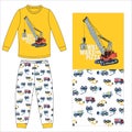 boys long t shirt long pant animals turck make pizza print vector