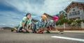 Boys on longboard skates Royalty Free Stock Photo
