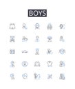 Boys line icons collection. Men, Guys, Males, Dudes, Bros, Lads, Gentlemen vector and linear illustration. Blokes,Fellas