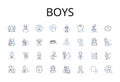 Boys line icons collection. Men, Guys, Males, Dudes, Bros, Lads, Gentlemen vector and linear illustration. Blokes,Fellas