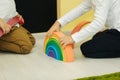 Boys play in different intelectual games in preschool classroom