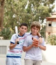 Boys playing baseball. Royalty Free Stock Photo