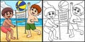 Boys Playing Beach Volleyball Summer Illustration Royalty Free Stock Photo