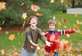 Boys Playing in the Leaves Royalty Free Stock Photo