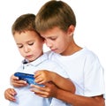 Boys playing portable video game Royalty Free Stock Photo