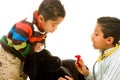 Boys Playing with Stuffed Dog Royalty Free Stock Photo