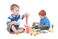 Boys playing with toy blocks Royalty Free Stock Photo