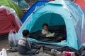 Boys in refugee camp in Greece Royalty Free Stock Photo