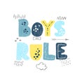 Boys Rule - fun hand drawn nursery poster with lettering