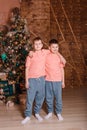 Boys in the same clothes for Christmas Royalty Free Stock Photo