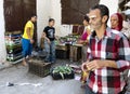 Boys selling fruit inside the Fez medina, Morocco.