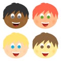 Boys set children`s faces with different hair color and eyes with a big smile with an open mouth with tongue and white teeth. Comb Royalty Free Stock Photo