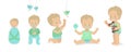 Boys set different ages from birth to five years. Vector illustration. Caucasian