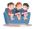 Boys Sitting on Sofa Playing Video Game, Children Having Fun Together with Computer Gaming Cartoon Style Vector