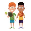 Boys sport tennis and basketball design Royalty Free Stock Photo