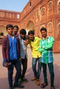 Boys standing in the courtyard of Jahangiri Mahal in Agra Fort,