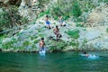 Boys swimming in fresh river water on a summer vacations