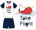 boys t shirt with denim shorts with take flight print vector