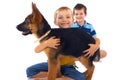 Boys And Their German Shepherd Royalty Free Stock Photo