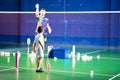 Boys training badminton indoor activity sport