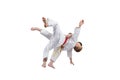 Boys are training high throws of judo Royalty Free Stock Photo